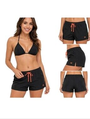 7X Swim Black Swim Shorts Size 10 Adjustable Drawstring Beach SwimweareBay